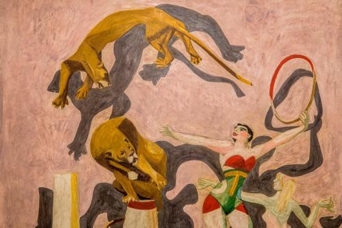 a painting of three monkeys jumping over a woman at Due Torri Hotel in Verona