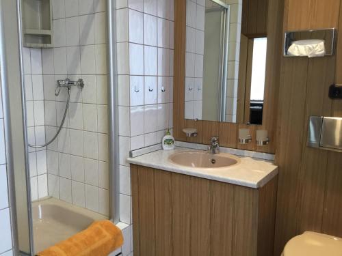 Ein Badezimmer in der Unterkunft Pension Am Kirschberg