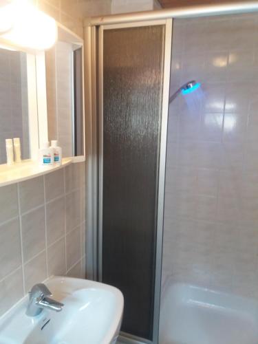 W łazience znajduje się prysznic i umywalka. w obiekcie Steeger Weinstube w mieście Bacharach