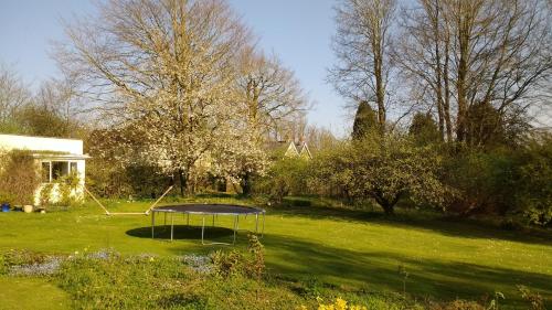 a trampoline in the middle of a green field at Robin Hill Cottage in Amesbury