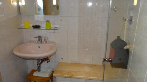 a bathroom with a sink and a shower at Ferienwohnung Haus König in Türnitz