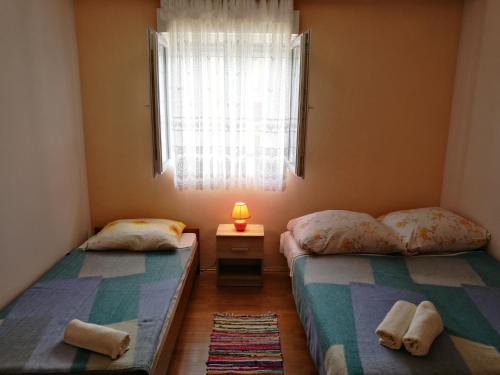 a bedroom with two twin beds and a window at Apartments Ema Vir in Vir