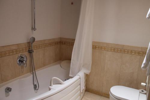 a bathroom with a tub and a toilet and a sink at Suite Mavino Appartamenti in Sirmione