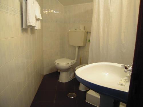 a bathroom with a toilet and a sink at Guesthouse Lusa Atenas in Coimbra