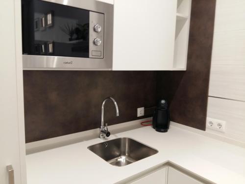 a kitchen with a sink and a microwave at AiA EXCLUSIVE APARTMENTS in Granada