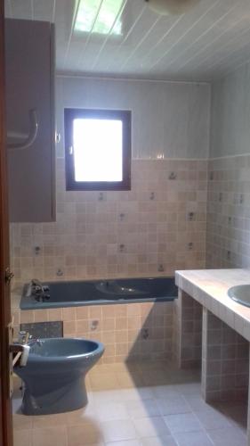 Saint-Amand-en-PuisayeにあるGite du Vieux Charmeのバスルーム(トイレ、洗面台付)、窓が備わります。