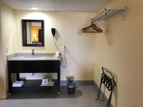 a bathroom with a sink and a mirror at Soudersburg Inn & Suites Lancaster in Ronks