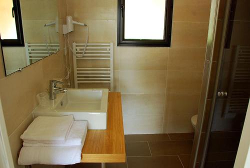 a bathroom with a sink and a mirror at Hôtel l'Alivu in Galeria