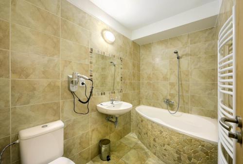 a bathroom with a toilet and a sink and a bath tub at Pension U Martina in Rožmberk nad Vltavou