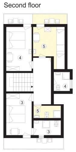 a plan of the second floor of a house at Apartments and rooms Cerkovnik in Bohinj