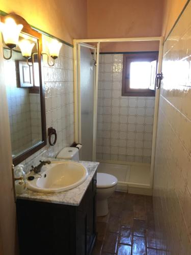a bathroom with a sink and a toilet at Caseta Les Creus in Riumar