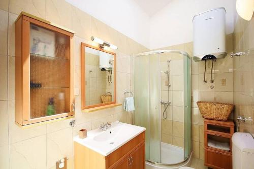 bagno con lavandino e doccia di Apartment Pifar a Medulin