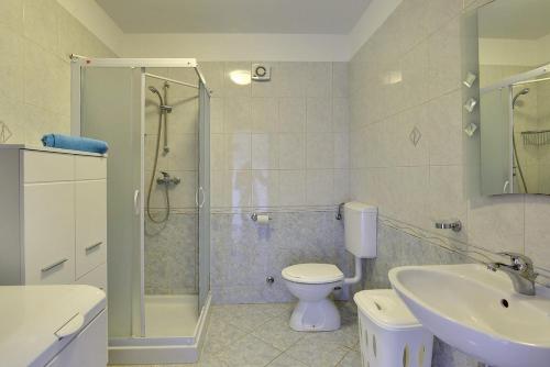 a bathroom with a shower and a toilet and a sink at Apartment Frlan in Ližnjan