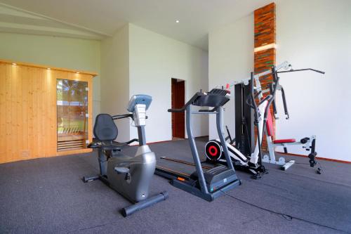 a gym with several exercise equipment in a room at Anema Wellness & Resort Gili Lombok - Diving Center PADI in Tanjung