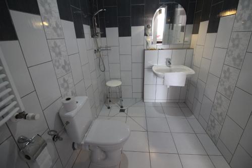 a bathroom with a toilet and a sink at Uśmiech Morza in Międzyzdroje