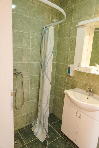 a bathroom with a shower and a sink at Amfora in Palić