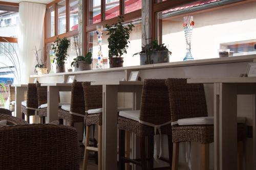 a row of chairs and a table with plants on it at Hotel MAGISTR Vsetín in Vsetín
