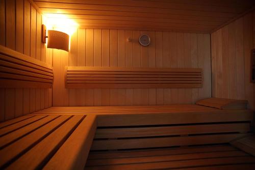 a sauna with a light on the side of it at Ferienwohnung Pichler in Traunstein