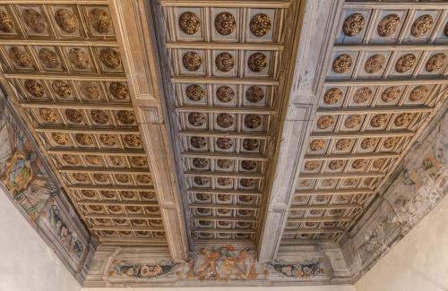 a ceiling of a building with paintings on it at B&B L'Agnolo Di Caroti Cinzia in Montepulciano