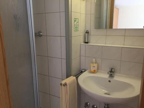 a bathroom with a sink and a mirror at Lotus Garden in Gailingen