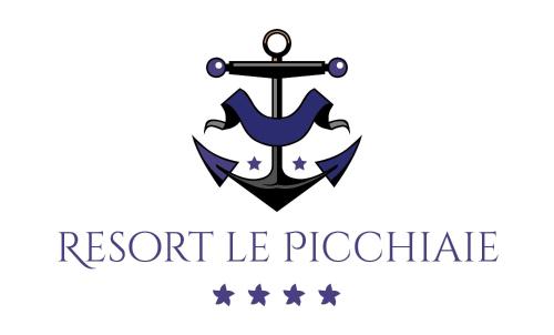 a vector illustration of an anchor with a rod and the text resort le phosphate at Resort Le Picchiaie in Portoferraio