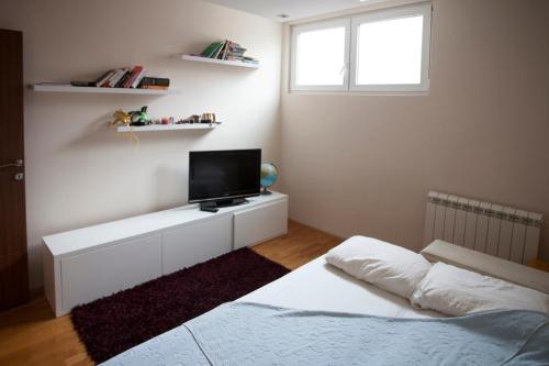 una camera da letto con un letto e una TV a schermo piatto di Apartment Matoseva a Belgrado