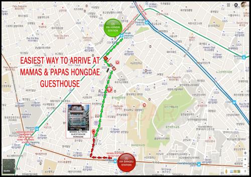 a map of the subway with the text easiest way to remove at names and pops at Mamas and Papas Guesthouse and Apartments in Seoul in Seoul