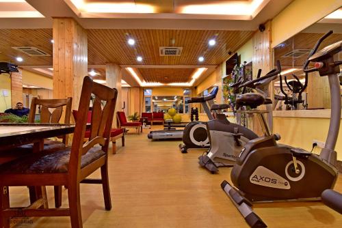 a gym with a treadmill and a exercise bike at The Grand Mamta in Srinagar