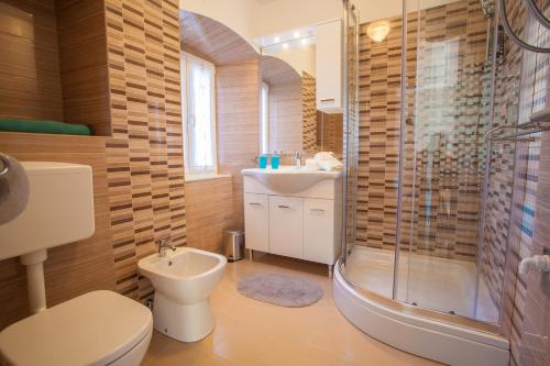 ein Bad mit einem WC, einem Waschbecken und einer Dusche in der Unterkunft Apartment Marija in Vrana