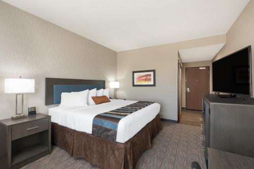 a hotel room with a large bed and a flat screen tv at Wingate by Wyndham Lubbock in Lubbock