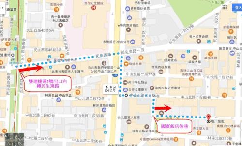 a map of the city of shanghai with red arrows at GAWA Hotel in Taipei