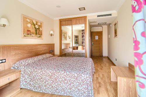 a bedroom with a bed and a mirror at Pontus Veteris in Sanxenxo