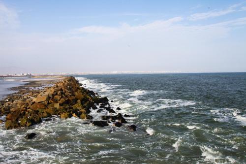 a group of rocks in the water on a beach at Villa La Punta in Lima