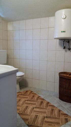 a bathroom with a toilet and a sink and a floor at Apartments Dada in Vir