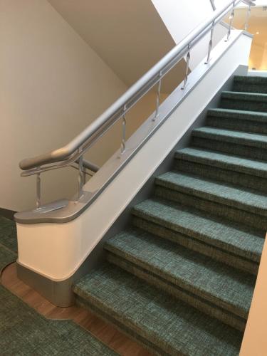 a set of stairs in a house with green carpet at Hotel Concha in São Martinho do Porto