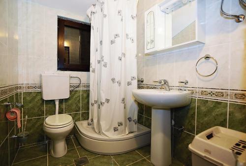 y baño con aseo, lavabo y ducha. en Apartments Bijuk, en Sukošan