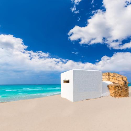 a white cube on the beach at Finca Hotel Rural Es Turó in Ses Salines