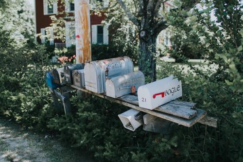 a toy train on a table in a yard at Chebeague Island Inn in Royal Junction