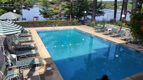 a large swimming pool with chairs and a swimming pool at Birch Knoll Motel in Laconia