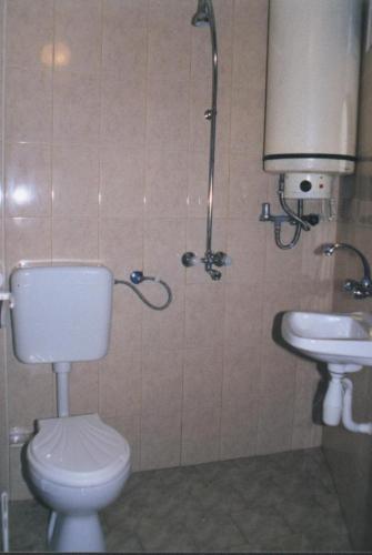 a bathroom with a toilet and a sink at Guest House Orbita in Tyulenovo