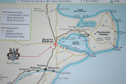 a close up of a map at Hotel Gran Madryn in Puerto Madryn