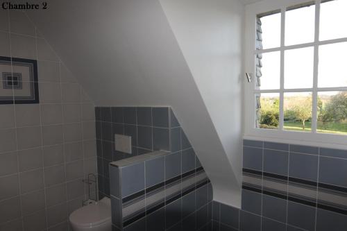 a bathroom with a toilet and a window at La Demeure du Castel in Rospez