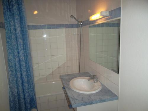 a bathroom with a sink and a mirror and a shower at Le Hameau de l'Ocean in Saint-Hilaire-de-Riez