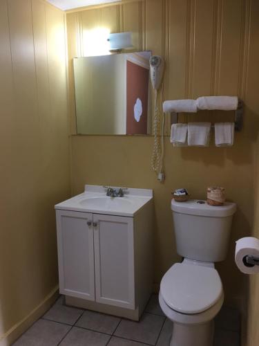 a bathroom with a white toilet and a sink at Royal Inn in Early
