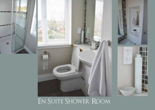 a bathroom with a toilet sink and a shower room at Trekkle Cottage in Gatehouse of Fleet