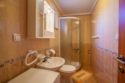 a bathroom with a sink and a toilet and a shower at Apartments Tatjana in Cres