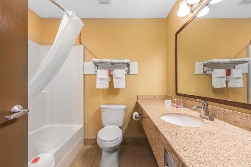 a bathroom with a toilet and a sink and a tub at Econo Lodge Boaz in Boaz