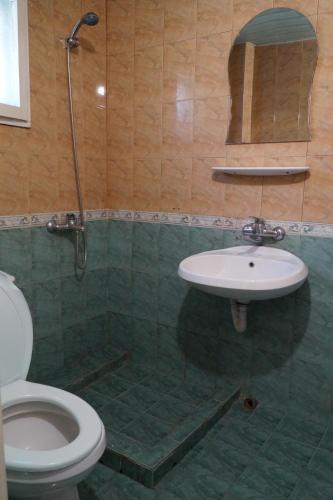 a bathroom with a toilet and a sink at Guestrooms Ross in Veliko Tŭrnovo