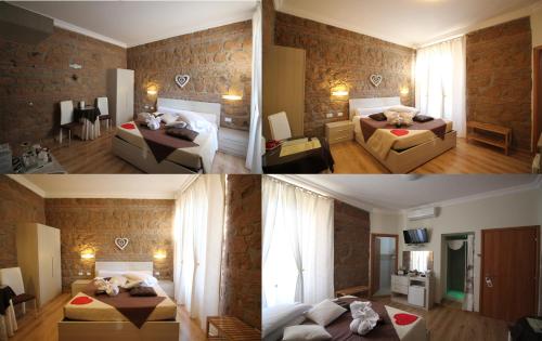 two pictures of a hotel room with two beds at Freedom Love B&B in Rome