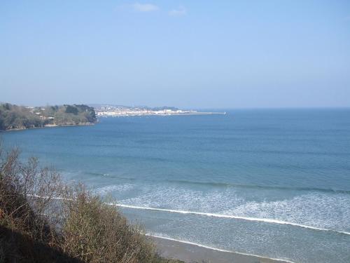 a view of a body of water with a beach at Logis Le Prieuré in Locronan